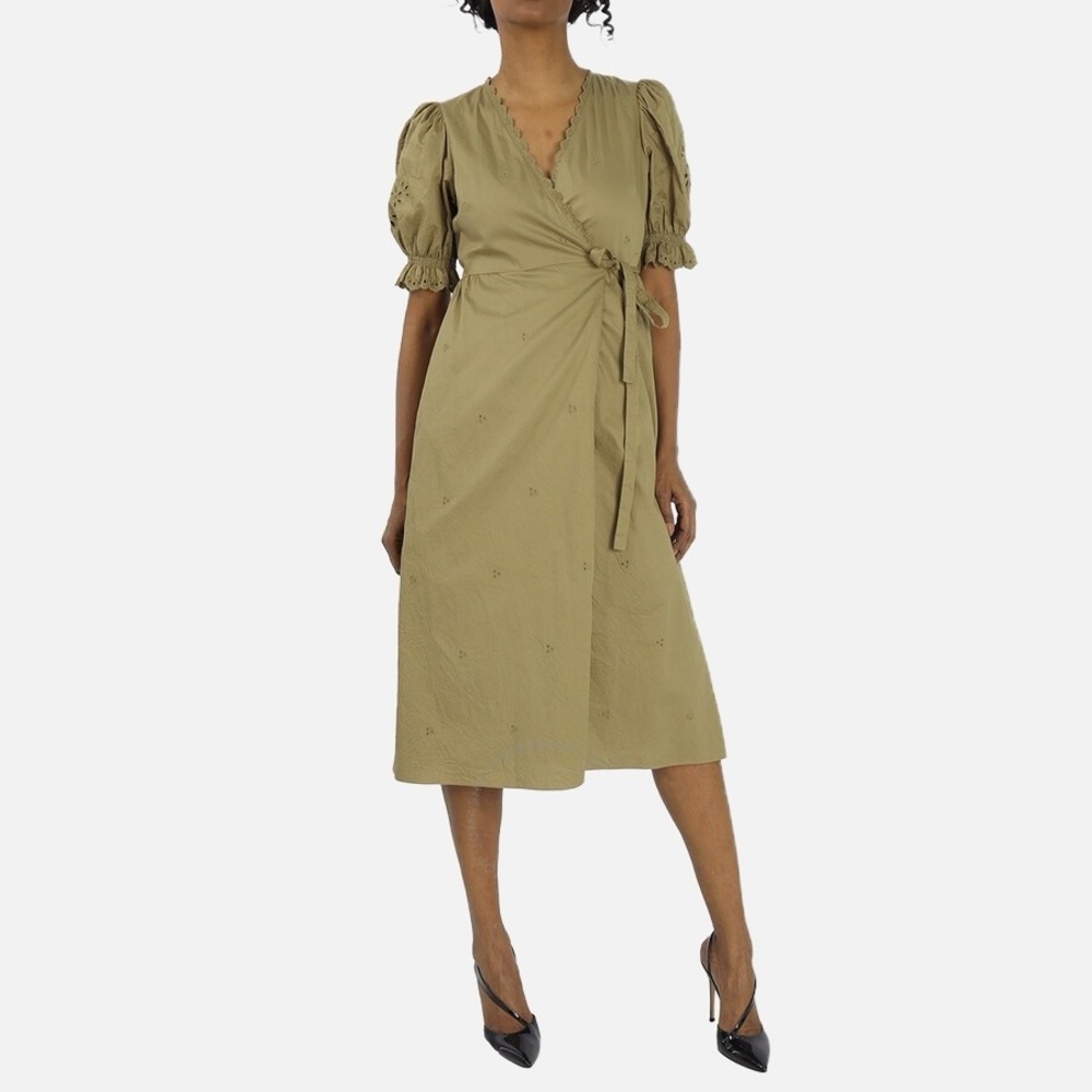 Coach Broderie Anglaise Cotton Wrap Dress in Dark Olive - NWOT - Size 4